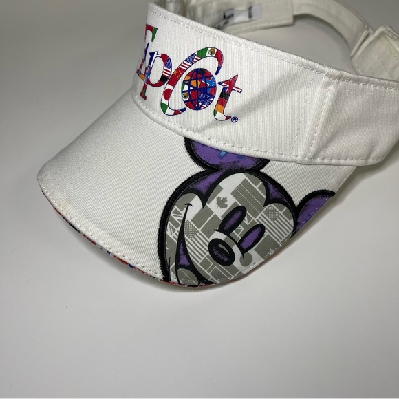 Disney Epcot World Showcase Sun Visor Hat White Mickey Mouse  Adjustable HTF - Picture 6 of 10